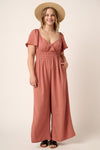 Plus SS Surplice Elastic Waist Jumpsuit