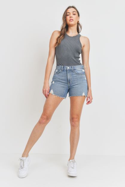 Clean Denim HR Slit Shorts