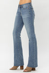 Mid Rise Raw Hem Bootcut Jeans