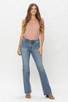 Mid Rise Raw Hem Bootcut Jeans