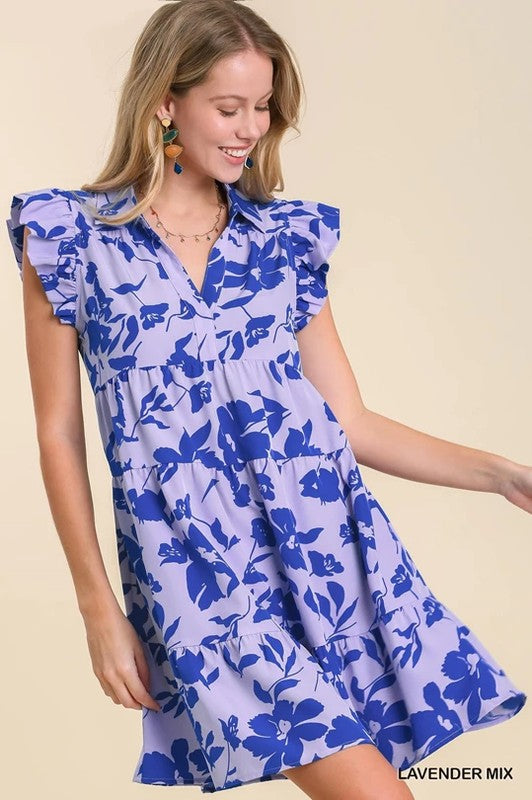 SS Printed Collar Tier Dress