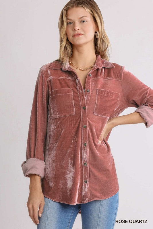 Velvet Button Up Top