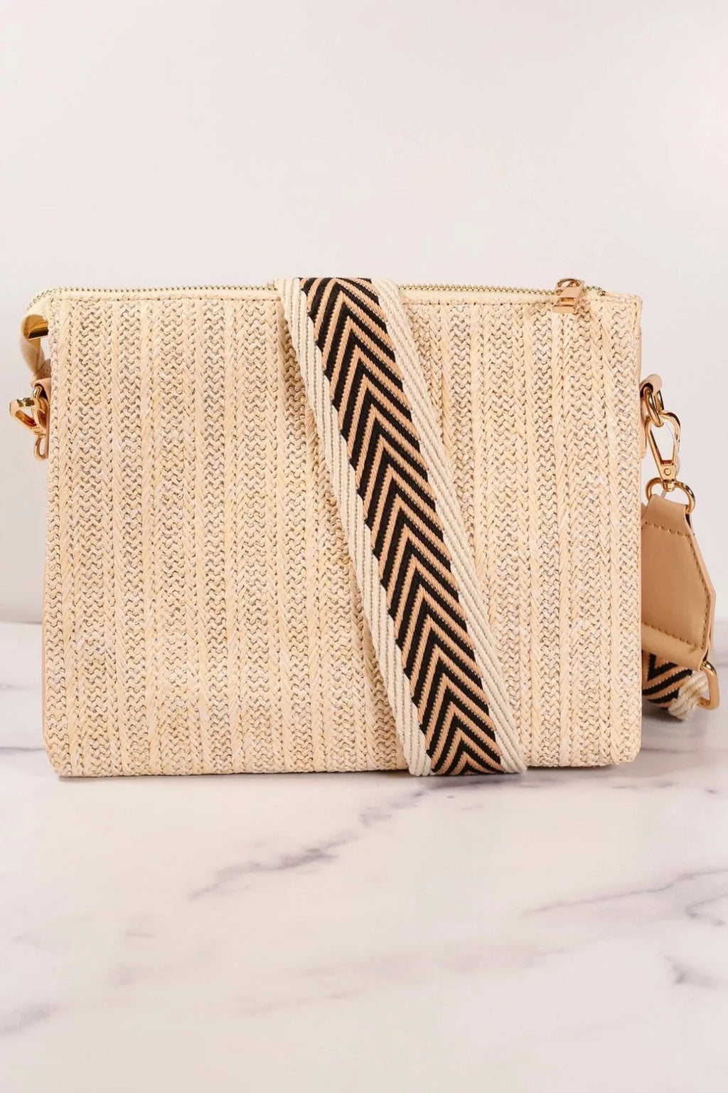 Ariana Chain Detail Straw Crossbody Bag