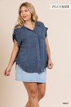 Plus Fray Hem Button Top