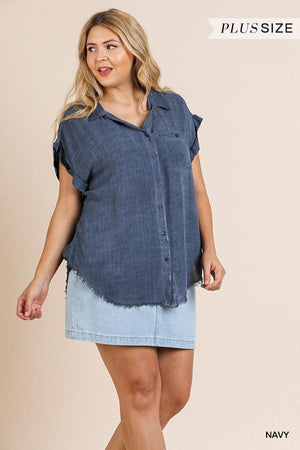 Plus Fray Hem Button Top