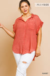 Plus Fray Hem Button Top