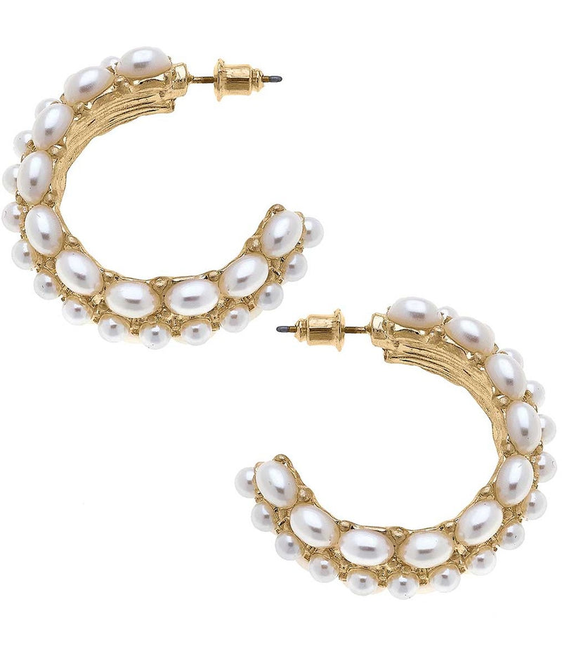 Violet Pearl Studded Hoop Earrings