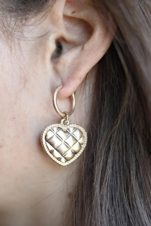 Collin Quilted Metal Heart Drop Hoop Earrings