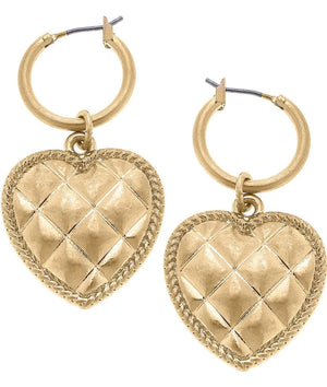 Collin Quilted Metal Heart Drop Hoop Earrings