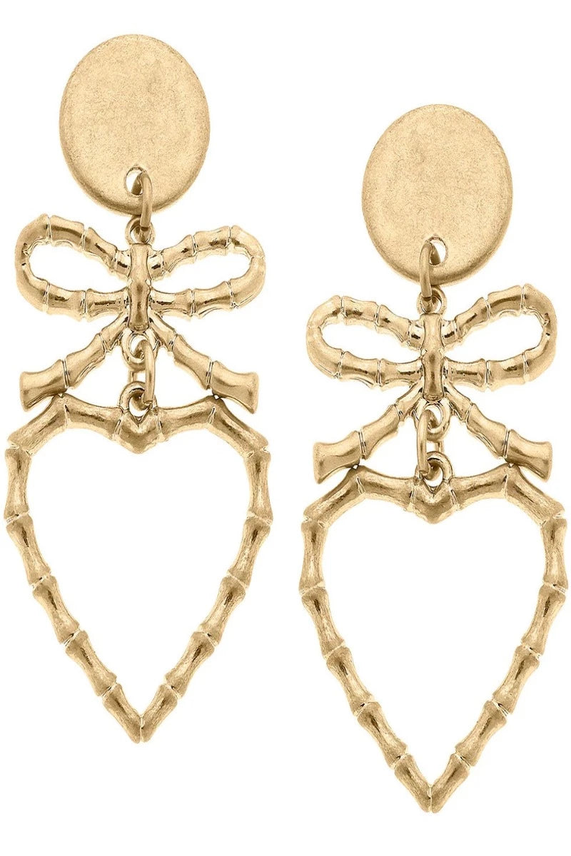 Avie Bamboo Heart & Bow Drop Earrings