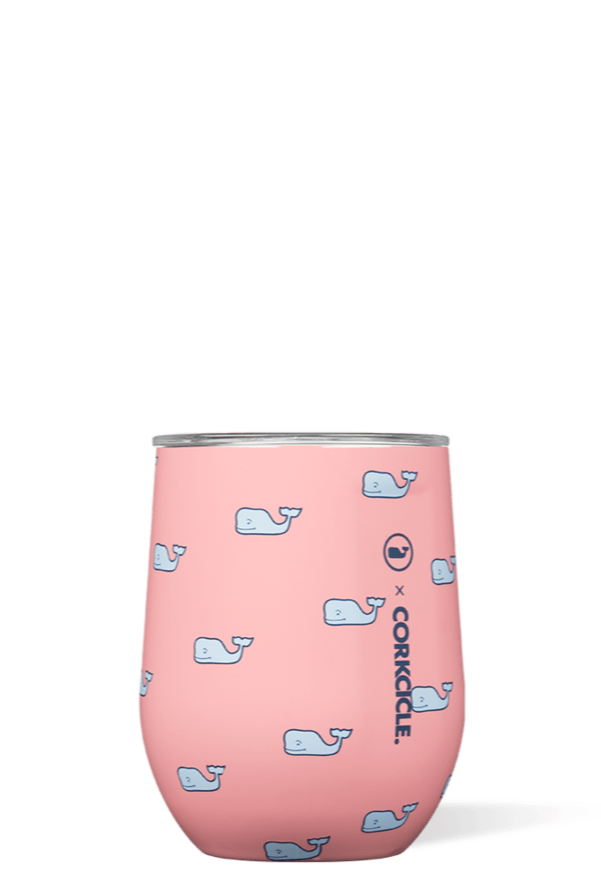 Corkcicle 12 oz Stemless Wine Glass - Vineyard Vines Whales Repeat