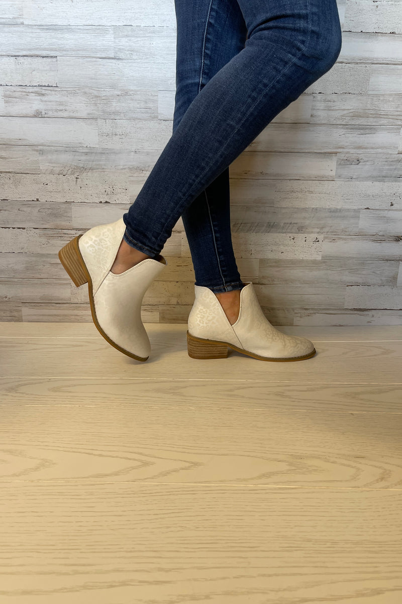Wayland Low Heel Booties- White Leopard