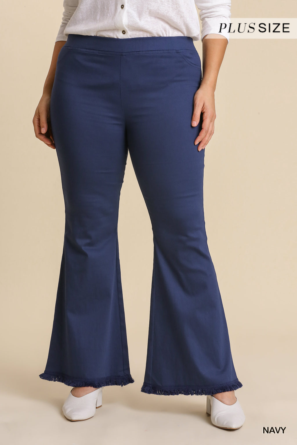 Plus Fray Hem Stretch Flare Pants