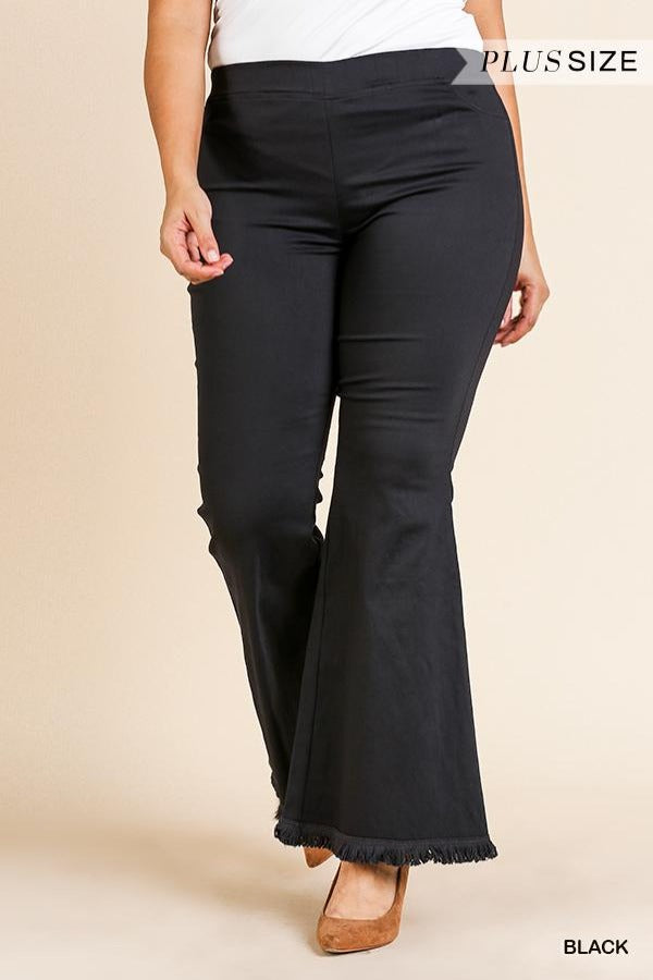 Plus Fray Hem Stretch Flare Pants