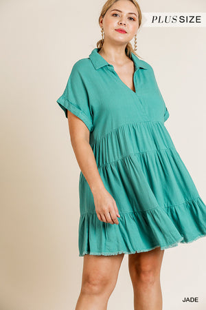 Plus Linen Collar Dress