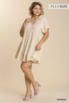 Plus Linen Collar Dress
