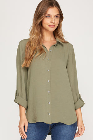 Roll Sleeve Button Down Top