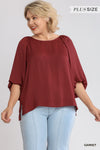 Plus Satin Balloon Sleeve Top