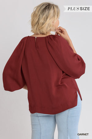 Plus Satin Balloon Sleeve Top