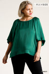 Plus Satin Balloon Sleeve Top