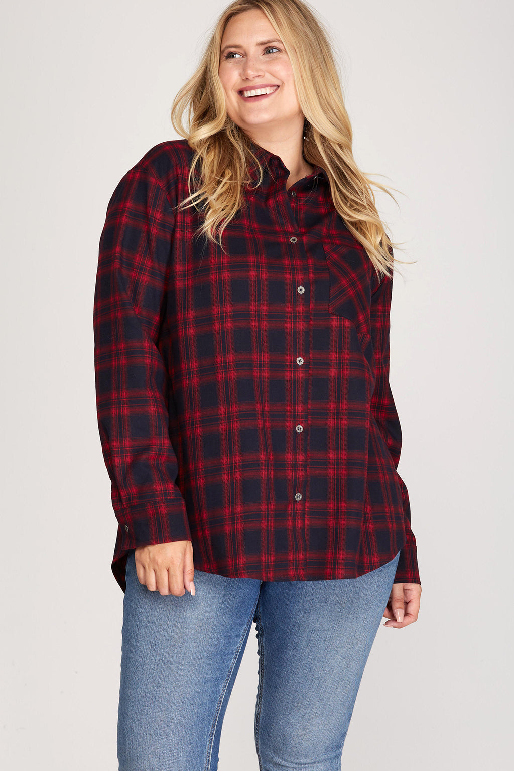 Plus Woven Plaid Shirt