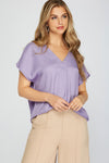 Solid Woven VNeck Top