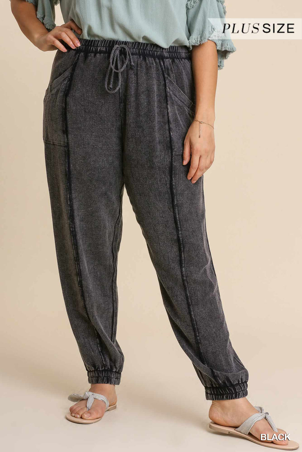 Plus Mineral Wash Linen Jogger Pants