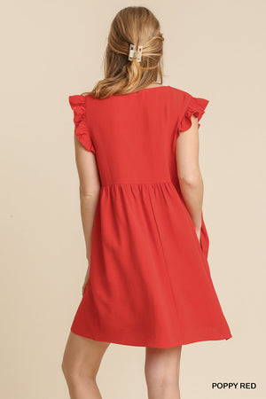V-Neck Ruffle Sleeve Dress