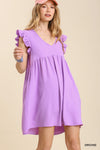 V-Neck Ruffle Sleeve Dress