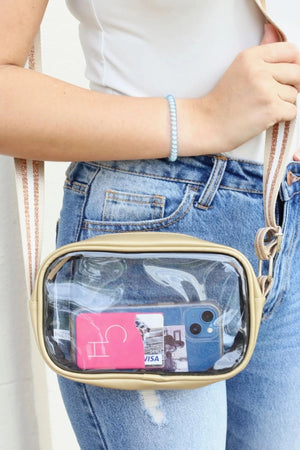 Edmund Clear Crossbody Bag With Glitter Striped Strap