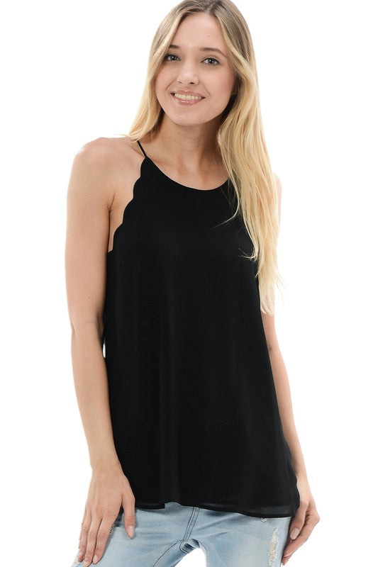 Button Clasp Scallop Tank Top