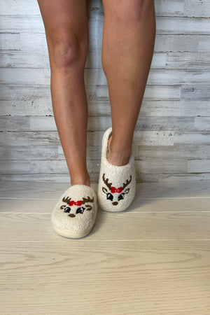 Reindeer Face Sherpa Slippers