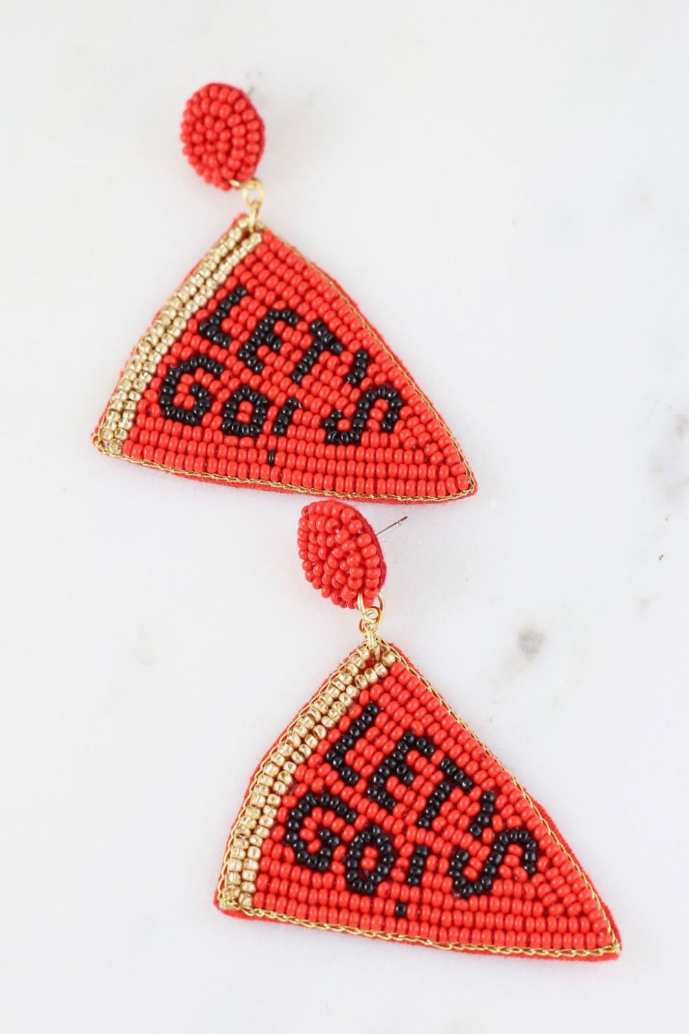 Let's Go Cloth Back Beaded Pennant Earrings 2.25"