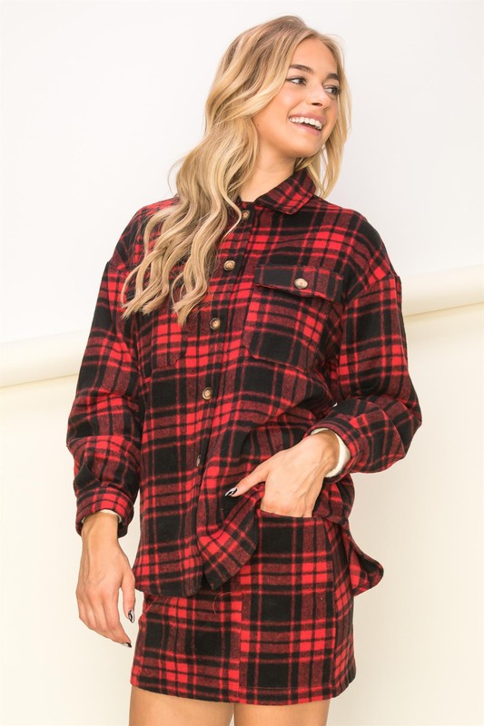 Basics Feel Plaid Flannel Shacket