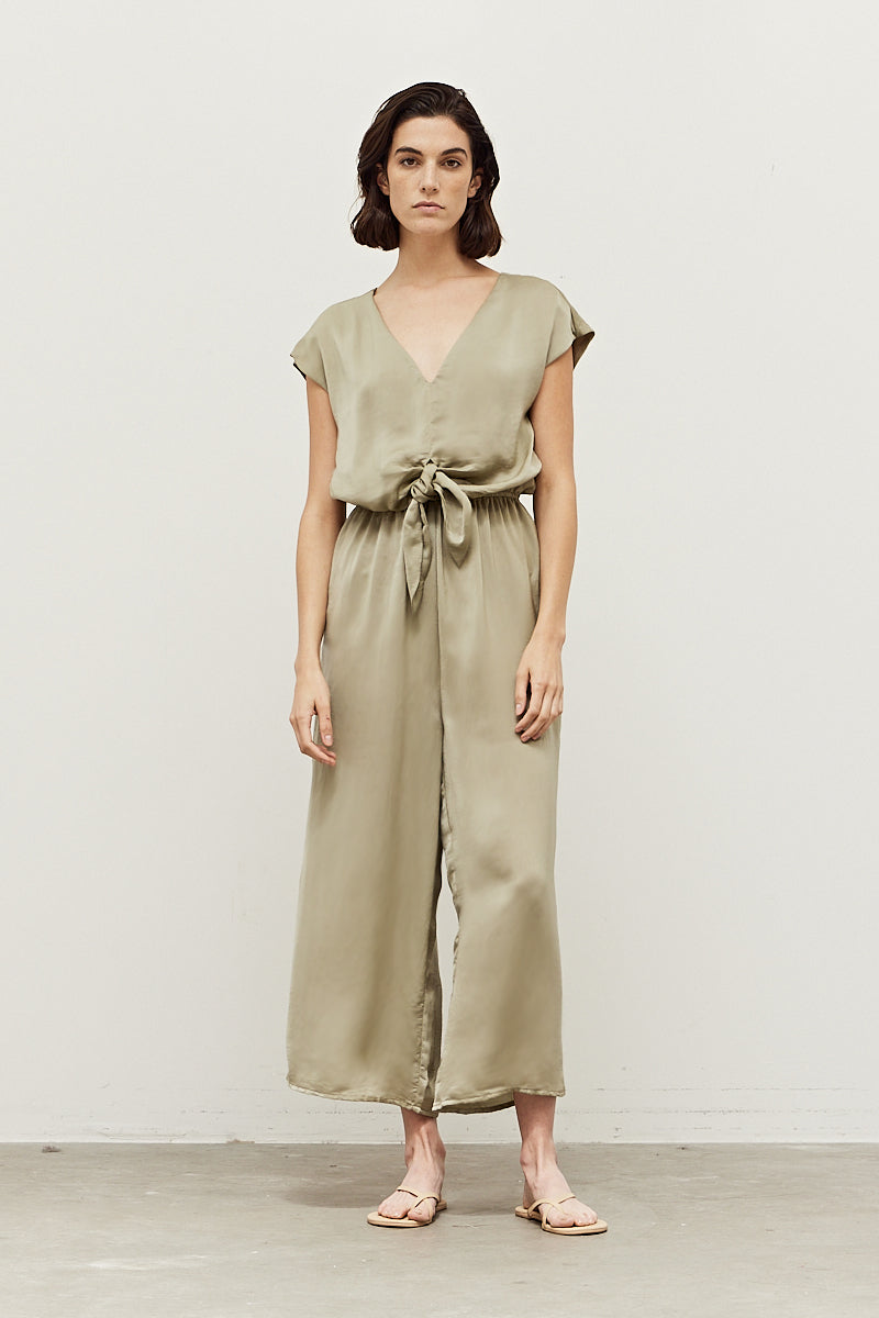 Front Tie Satin Jumpsuit