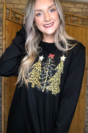 Leopard Christmas Trees LS Graphic Tee