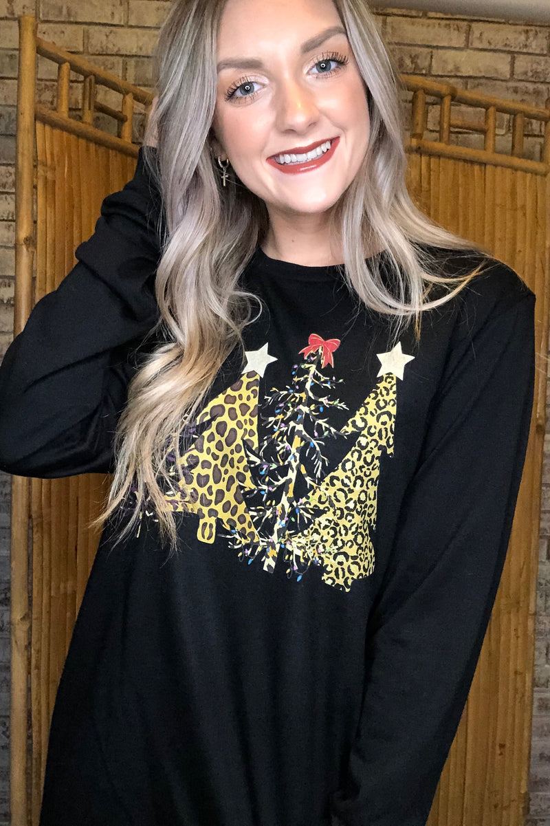 Leopard Christmas Trees LS Graphic Tee