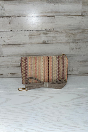 Riley Embroidered Lines Clutch/Crossbody/Wristlet Purse