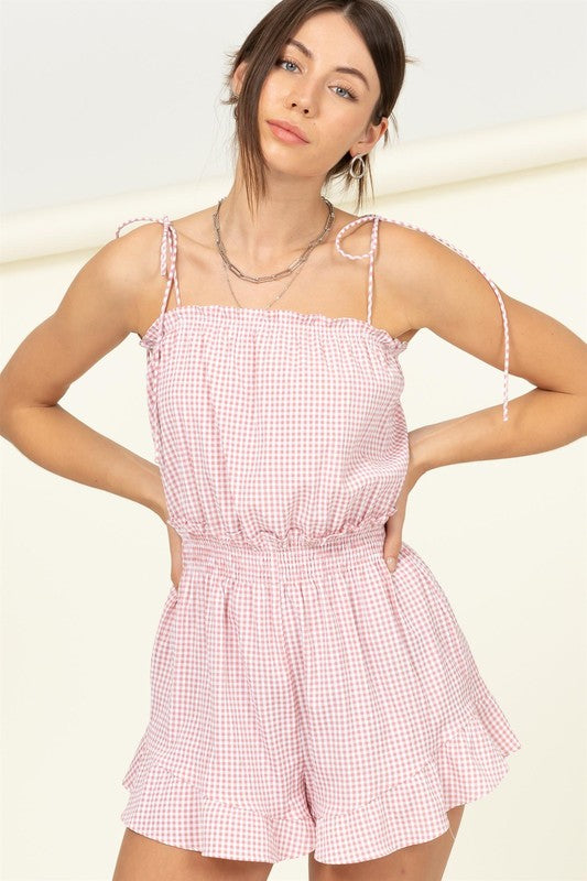 Ruffle Trim Gingham Romper