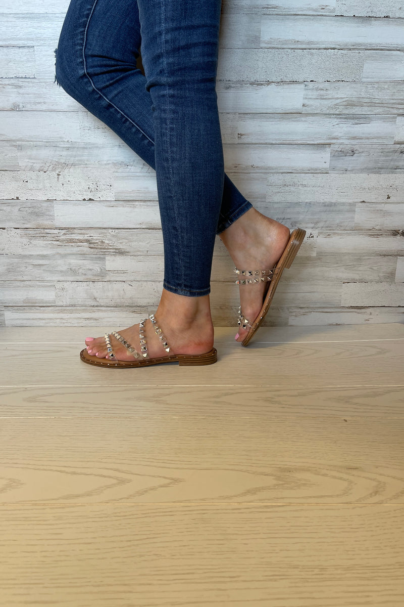 Beach Please Studded Sandals-Clear