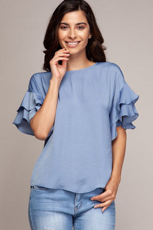 Double Ruffle Short Sleeve Satin Top - Free Souls Boutique