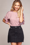 Double Ruffle Short Sleeve Satin Top - Free Souls Boutique