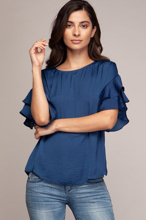 Double Ruffle Short Sleeve Satin Top - Free Souls Boutique