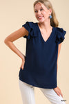 Double Flutter V-Neck Top