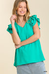 Double Flutter V-Neck Top