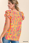Double Ruffle Abstract Print Top
