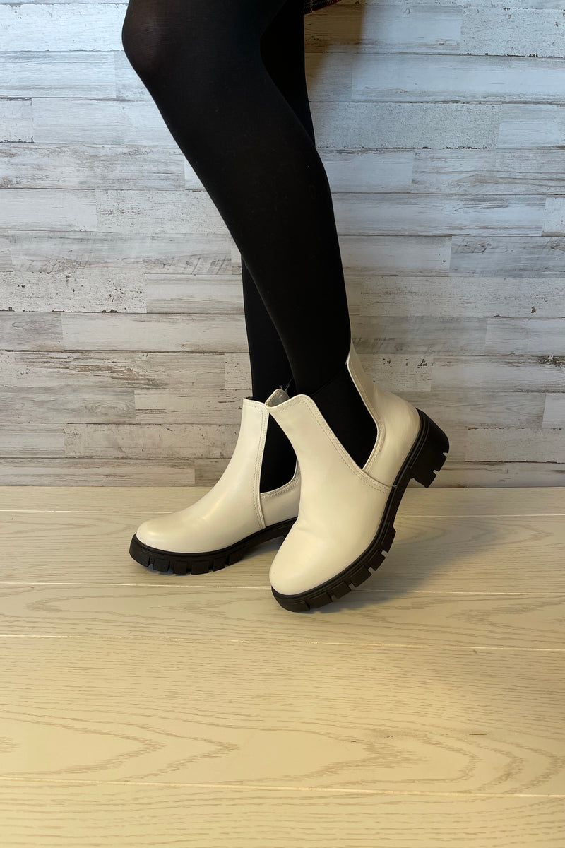 Cooper Slip On Chunky Bootie- White Smooth