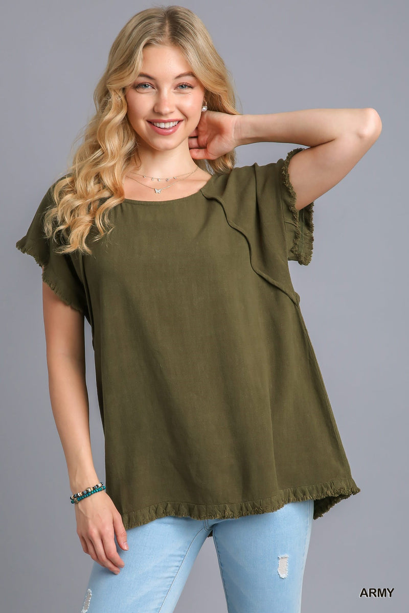 Pintuck Fringe Hem Top