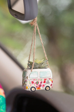 Natural Life Hanging Car Succulent-Live Happy Van
