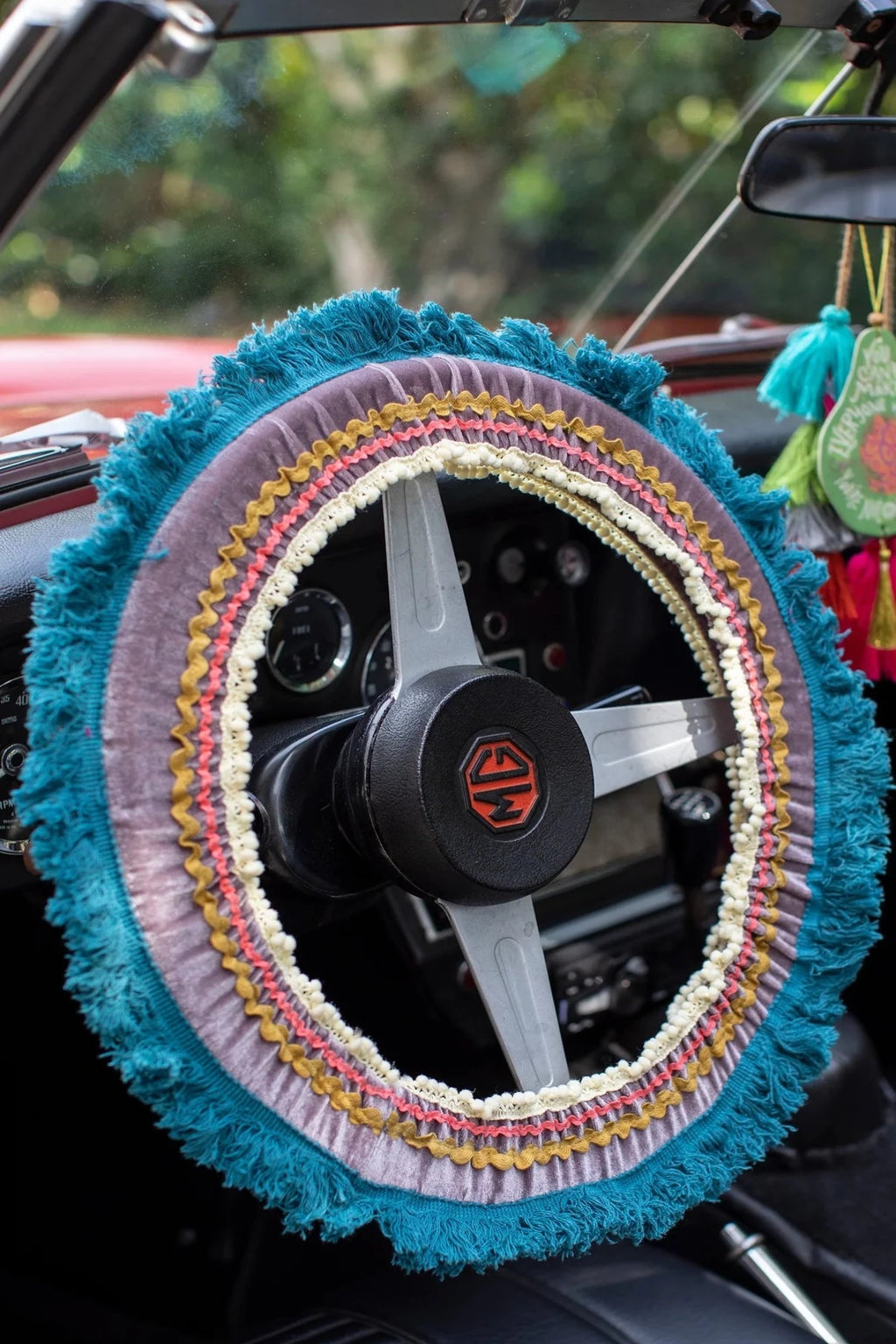 Natural Life Steering Wheel Cover- Velvet Teal/Grey